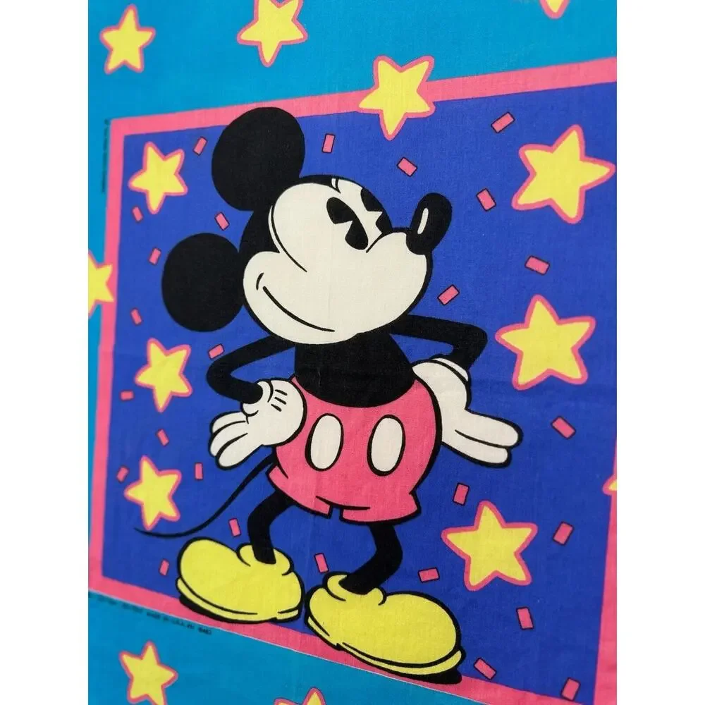 VTG 80s Disney Mickey Mouse Star Handkerchief Scarf Bandana Western Cartoon Blue